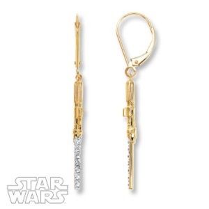 Star Wars 10KT Yellow Gold Lightsaber Earrings with a Diamond on the Blade